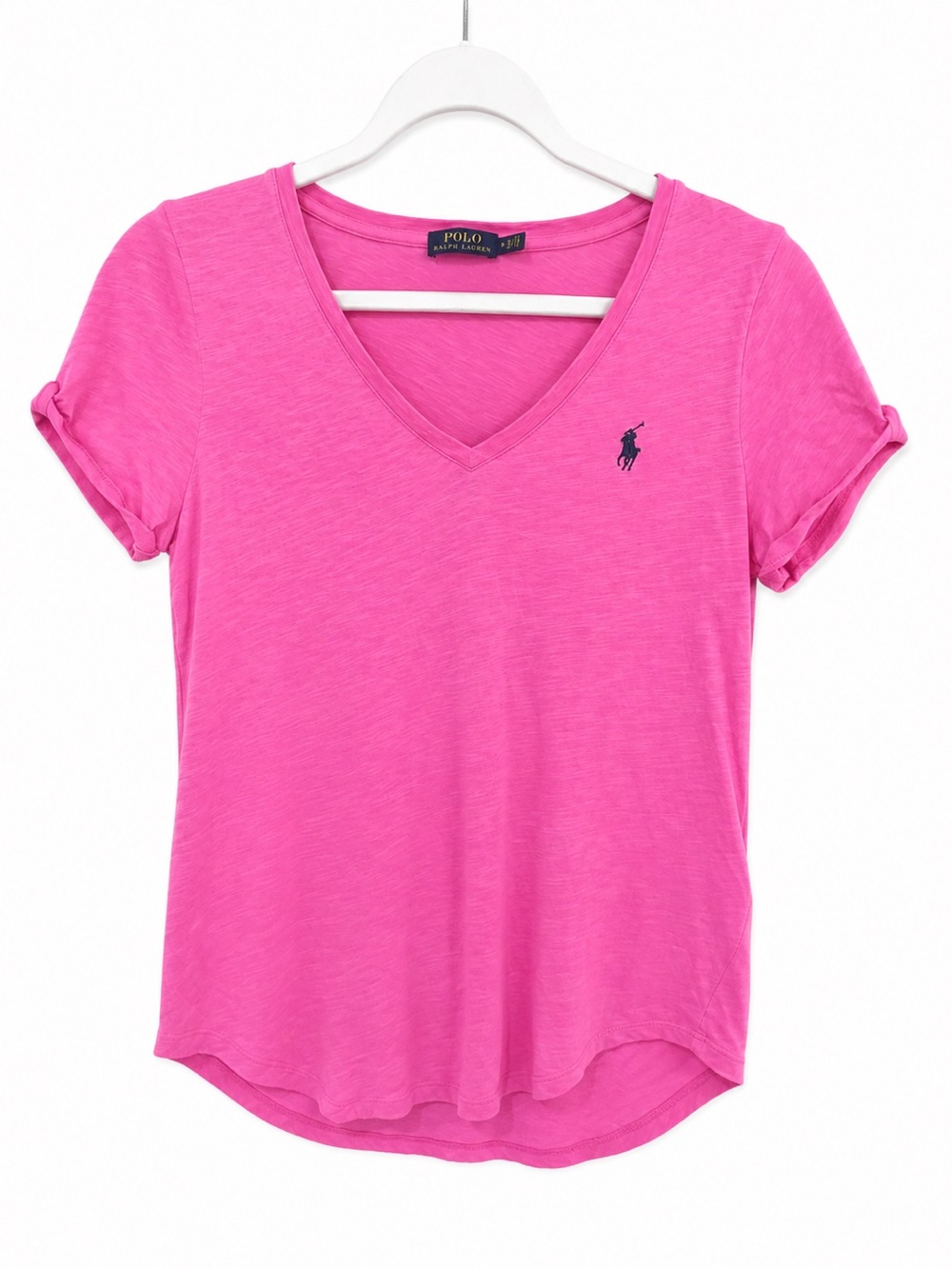 Ralph Lauren Pink V-Neck Short Sleeve Polo Tee 100% Cotton